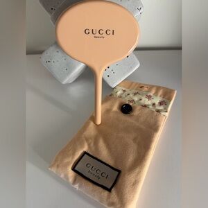 Gucci Beauty Peach Hand Mirror with Floral-Trim Pouch